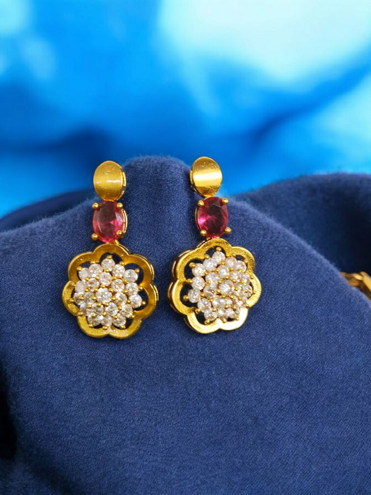 Pushpavalli Floral Designed Multi Colored AD Stone Necklace Set in Antique Gold