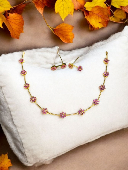 Gulika Sutra Simple and Elegant American Diamond Necklace Set in Antique Gold