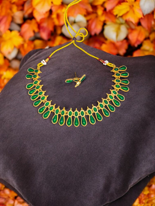 Emeraldya Trendy Beautiful Budget Friendly Emerald Necklace Set For Onam