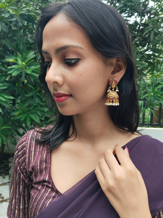 Annapurna 22k Gold Plated Premium Quality Traditional Jumuka Earring with Pearl