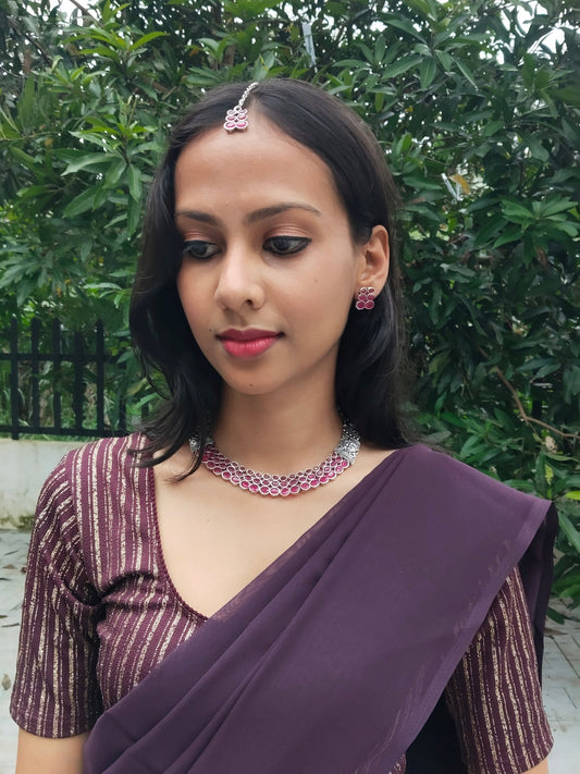 Rudhira Tara Budget Friendly Stoned Cute and Elegant Oxidised Necklace Set Available in 2 Different Colors