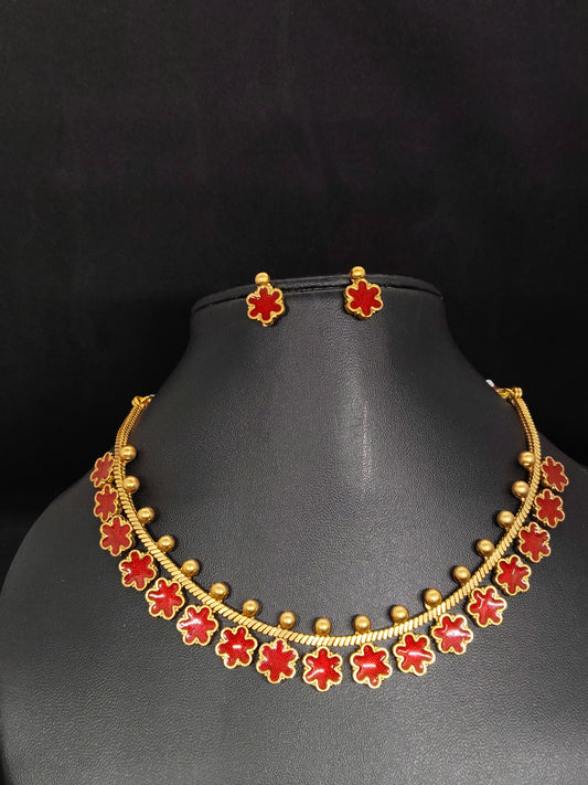 Sugandhika Antique Finish Red Color Traditional or Festive Elegant Necklace Set