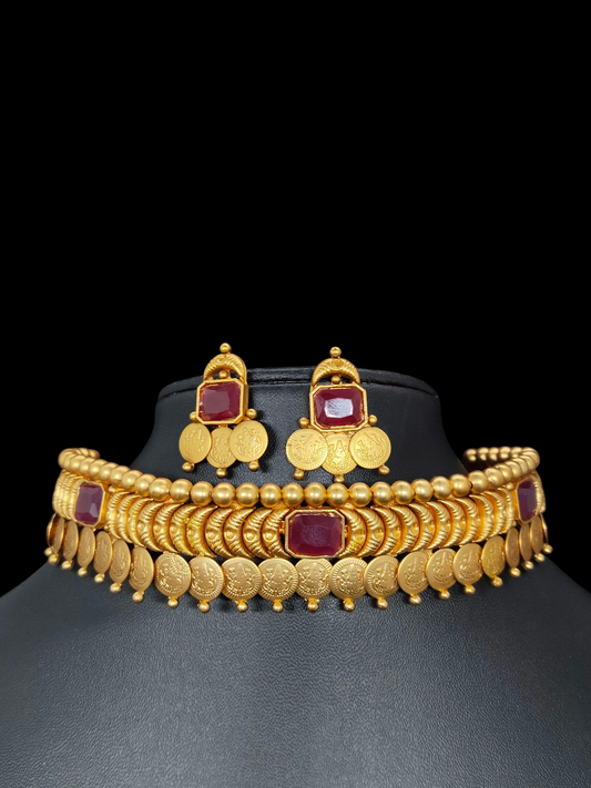 Lakshmimudra Elegant and Beautiful Traditional Statement Choker Set with Lakshmi Coins