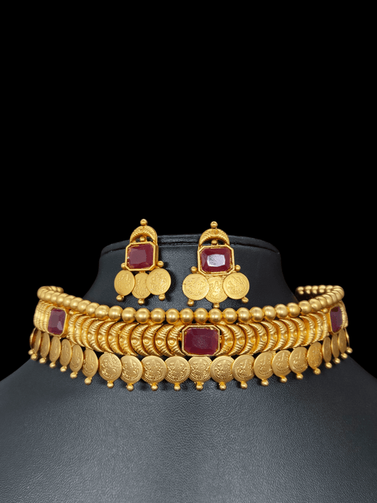 Lakshmimudra Elegant and Beautiful Traditional Statement Choker Set with Lakshmi Coins
