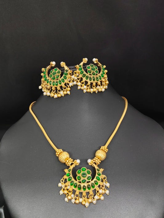 Tarangita Beautiful and Simple Traditional Mid Length Necklace Set with Statement Earring