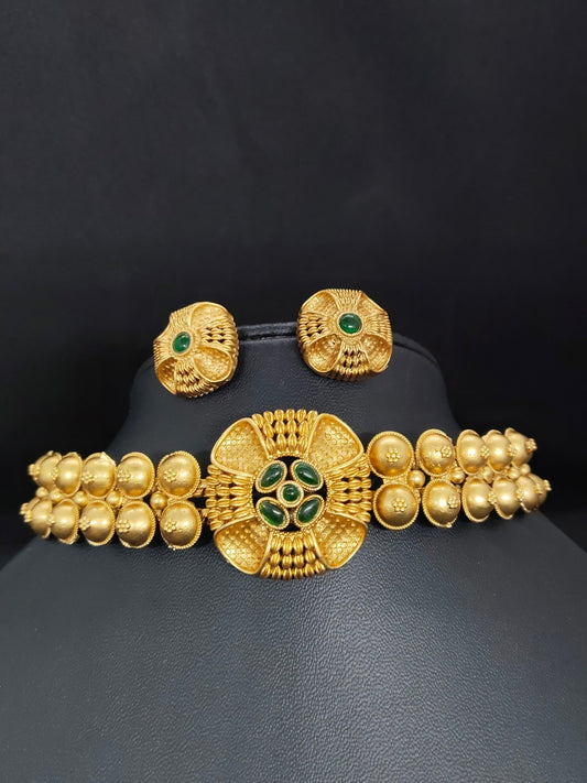 Vajradeepa Mat Finish Antique Shade Traditional Beautiful and Trendy Choker or Necklace Set