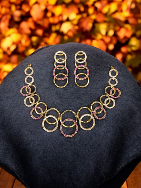 Chakrini Premium Quality Elegant and Beautiful Antique Gold American Diamond Party wear Necklace Set in Two Colors