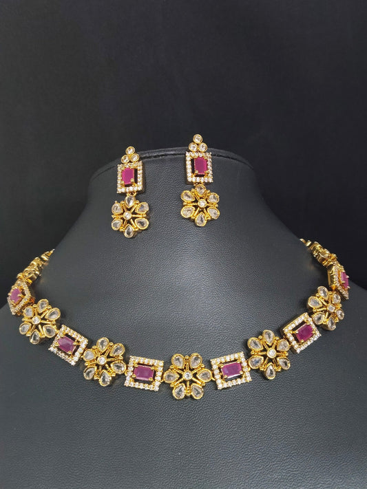 Chitrika Premium Quality Antique Gold Beautiful AD and Ruby Stoned Necklace or Choker Set