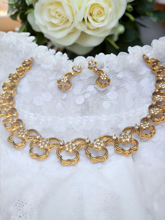 Kusumavalli Premium Quality Antique Gold Beautiful AD and Stoned Necklace Set available in 2 Colors