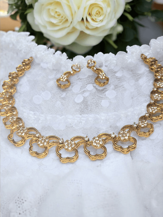 Kusumavalli Premium Quality Antique Gold Beautiful AD and Stoned Necklace Set available in 2 Colors