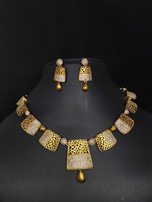 ShilpaRuchi Premium Quality 22k Gold Plated Stylish and Trendy Necklace Set with AD Stones
