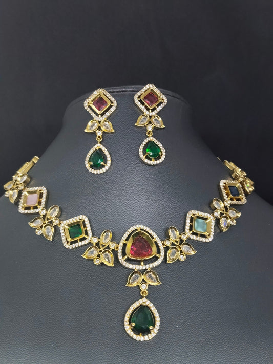 Ratnarpita Premium Quality Victorian Antique Gold Finished Stylish and Trendy Necklace Set with AD Stones