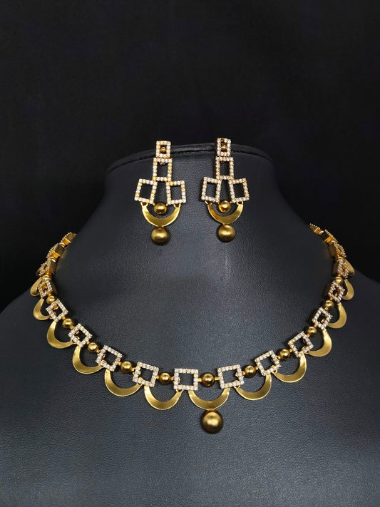 Chitraleela Premium Quality Antique Gold Plated Stylish and Trendy AD Stoned Necklace Set