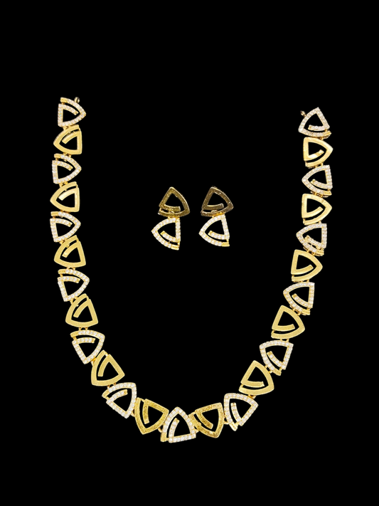 Trikonika Premium Quality 22k Gold Plated Antique Shade Stylish and Trendy Mid length AD Stoned Necklace Set