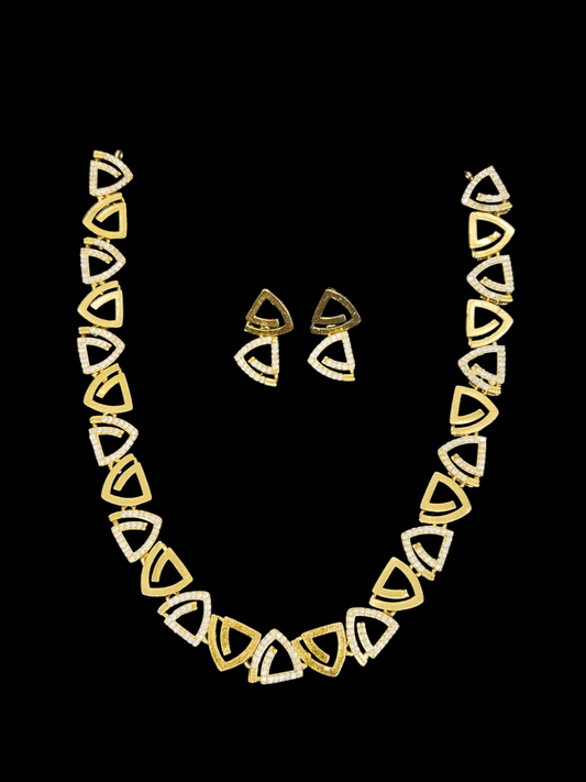 Trikonika Premium Quality 22k Gold Plated Antique Shade Stylish and Trendy Mid length AD Stoned Necklace Set