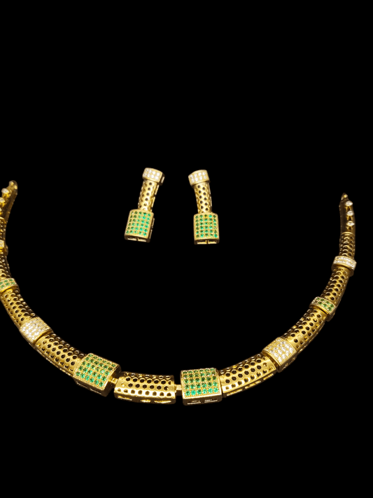 Haritmani Premium Quality 22k Gold Plated Antique Shade Stylish and Trendy AD Stoned Necklace Set