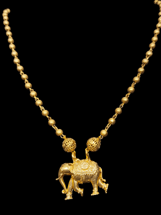 Gajamukta Premium Quality Antique Gold Finish Budget Friendly Mid Length Traditional Chain with Elephant Pendant