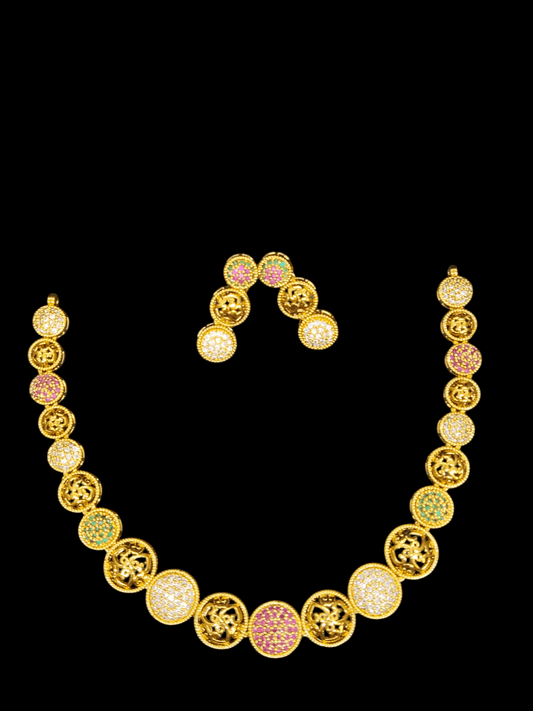 Divyasankhya Premium Quality Antique Gold Plated Stylish and Trendy Multi Colored Necklace Set