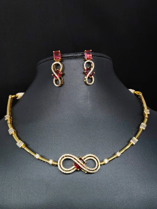 Amara Loop Premium Quality Antique Shade Gold Plated Stylish and Trendy AD Stone Necklace Set in 3 Colors