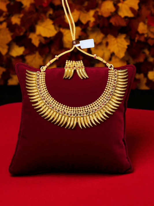 Shakti Rekha Premium Quality Antique Shade 22k Gold Plated Stylish and Trendy Traditional Necklace Set