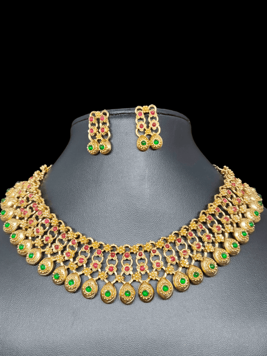 Hemanjali Premium Quality Antique Shade 22k Gold Plated Stylish and Trendy Traditional Necklace Set