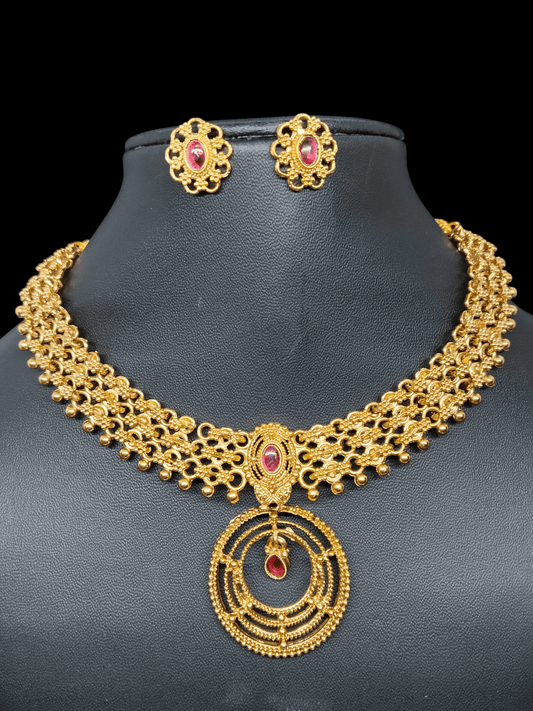 Shringar Chakra Premium Quality Antique Shade Mat Finish 22k Gold Plated Stylish and Trendy Necklace Set