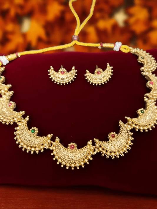 Arka Leela Premium Quality Antique Shade Mat finish 22k Gold Plated Stylish and Trendy Necklace Set