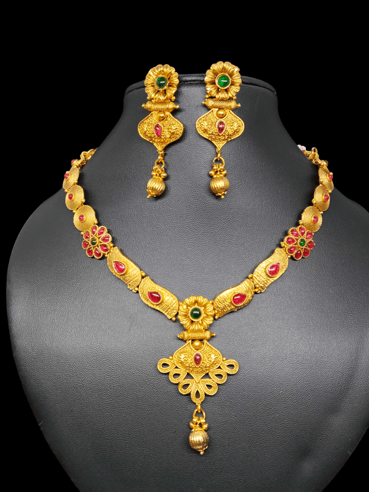 Rangshree Premium Quality Antique Shade 22k Gold Plated Mat Finish Stylish and Trendy Necklace Set