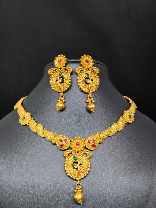 Lakshita Premium Quality Antique Shade 22k Gold Plated Mat Finish Stylish and Trendy Necklace Set