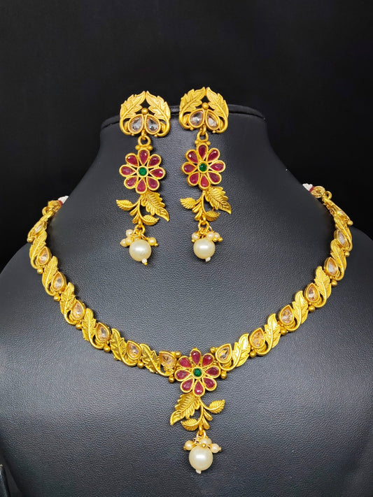 Haripriya Haar Premium Quality Antique Shade 22k Gold Plated Stylish and Trendy Necklace Set in 2 variant