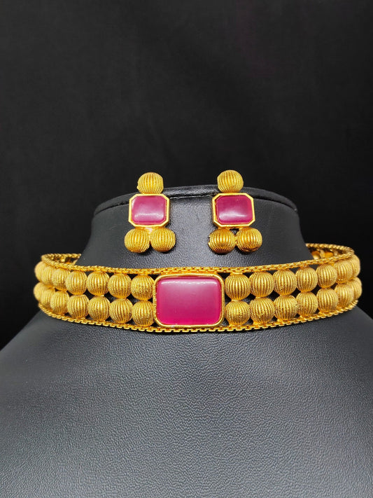 Rubyrekha Premium Quality 22k Antique Gold Plated Trendy and Beautiful Statement Choker Set