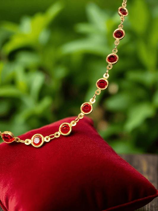 Agni Rekha Premium Quality Budget Friendly Daily Wear Simple and Elegant 22k Gold Plated Red Color Stoned Long Chain