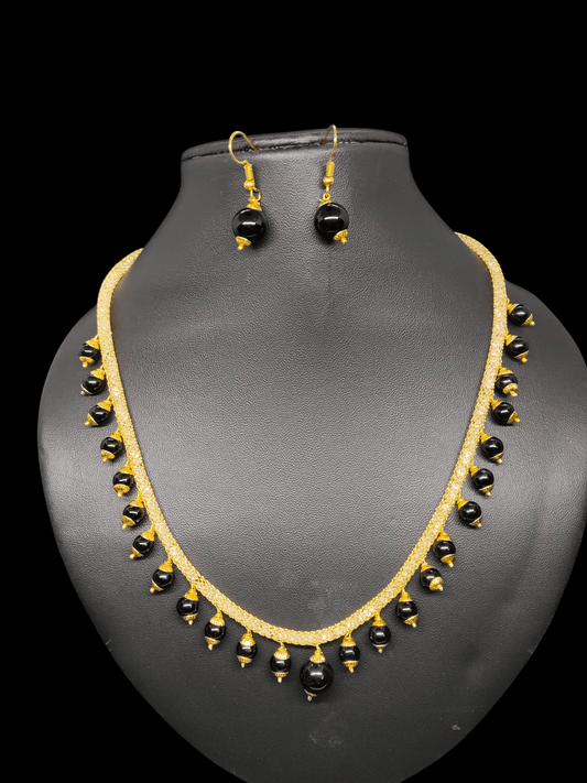 Nishkala Premium Quality Budget Friendly Light Weight Golden Chain with Black and Cristal Beads