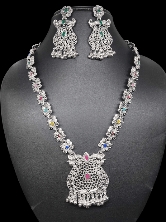 Rajashilpi Premium Quality Muli Colored Trendy and Elegant Oxidised Mid length Haram with Earring