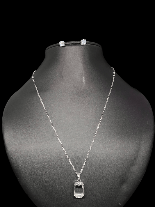 Crystaleya Budget Friendly Silver Plated Simple and Elegant Western Chain and Earring Combo Set