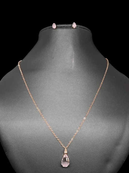 Tarakini Budget Friendly Rose Gold Finished Simple and Elegant Western Chain and Earring Combo Set