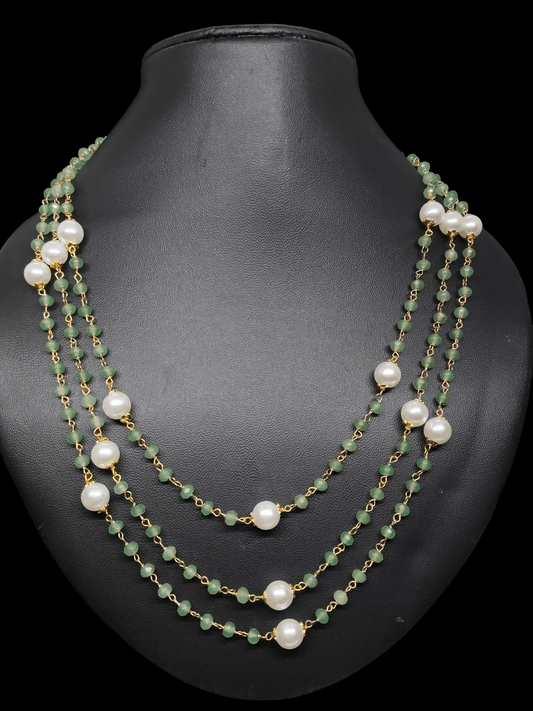 Vasanthika Premium Quality Trending 3 Layered Mid Length Pearl and Pastal Color Beaded Chain