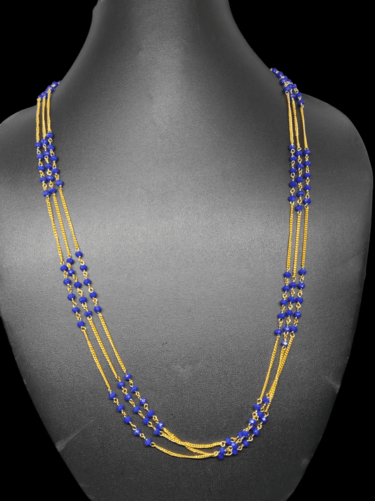 Sapphira Premium Quality Trending 3 Layered Mid Length Cristal Beaded Blue Color Chain
