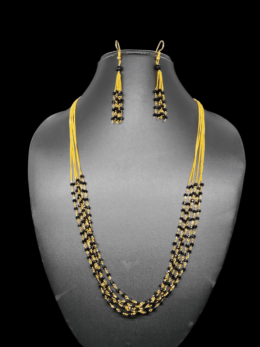 Kajalrekha Premium Quality Trending 5 Layered Mid Length Black Cristal Beaded Chain with Earring