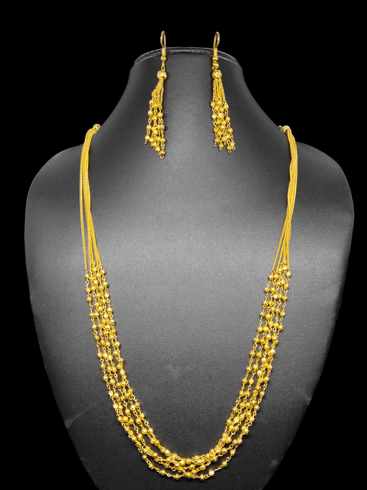 Divyasringa Premium Quality Trending 5 Layered Mid Length Golden Beaded Chain with Earring