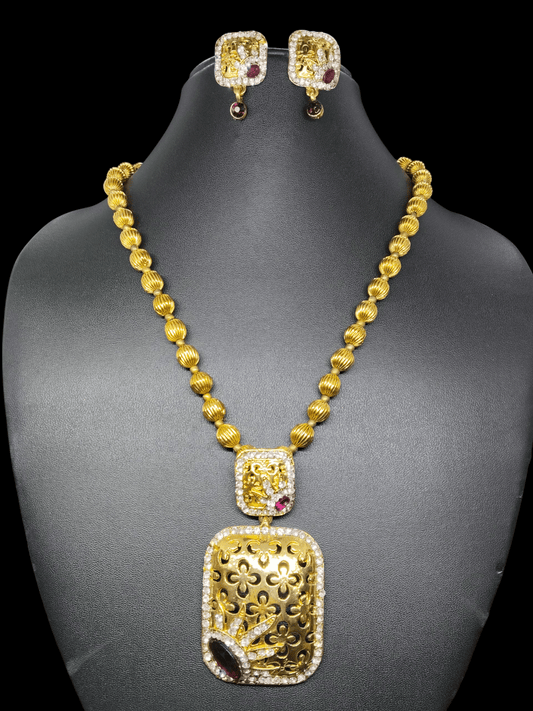 Rajvanshi Premium Quality 22k Antique Gold Plated Stylish Mid Length Chain with Pendant