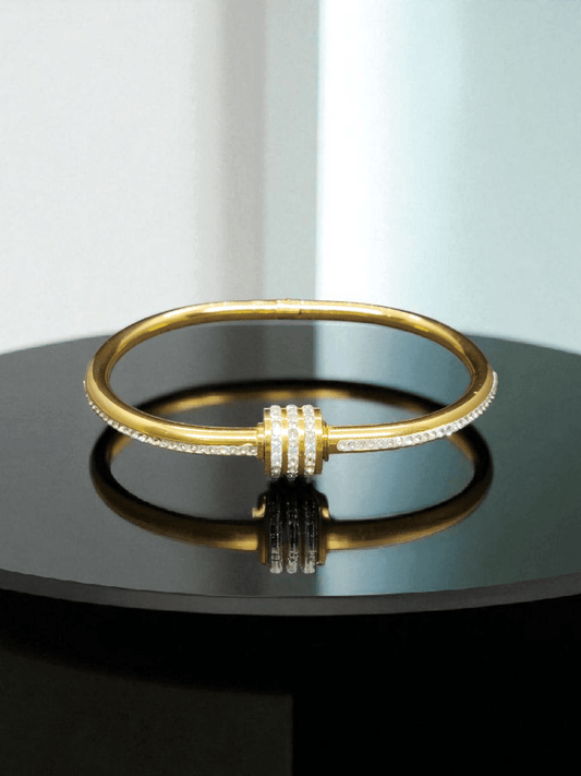 Glimmer Oval Premium Quality Budget Friendly Anti-Tarnished Openable Free Size Kada Bangle