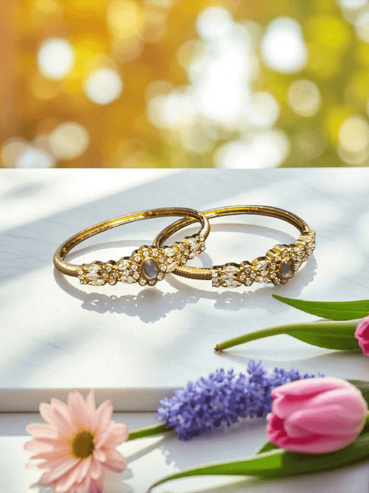 Sunlit Belle Premium Quality Antique Gold Traditional and Beautiful Bangles Set of Two with Stones