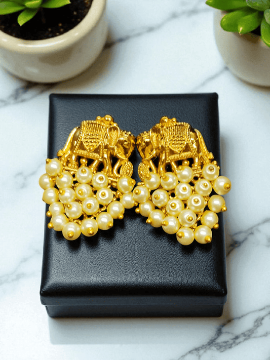 Royal Gajra Premium Quality Budget Friendly Crystal Beaded Elephant Designed Traditional Earrings