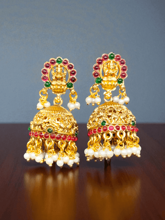Annapurna 22k Gold Plated Premium Quality Traditional Jumuka Earring with Pearl