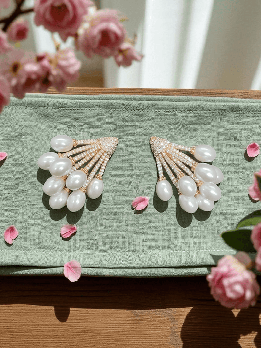 PearlFountain Premium Quality Pearl and American Diamond Party wear Western Earring