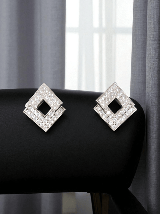 ShineAxis Premium Quality AD Stoned Silver Plated Light Weight Western Stud Earring