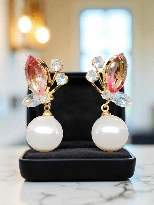 BlushWings Premium Quality Butterfly Designed Pearl and Stoned Western Earring