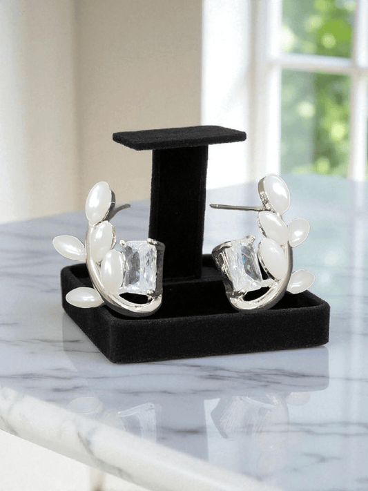 MoonSapling Premium Quality Budget Friendly Leafy Design Pearl Western Earring