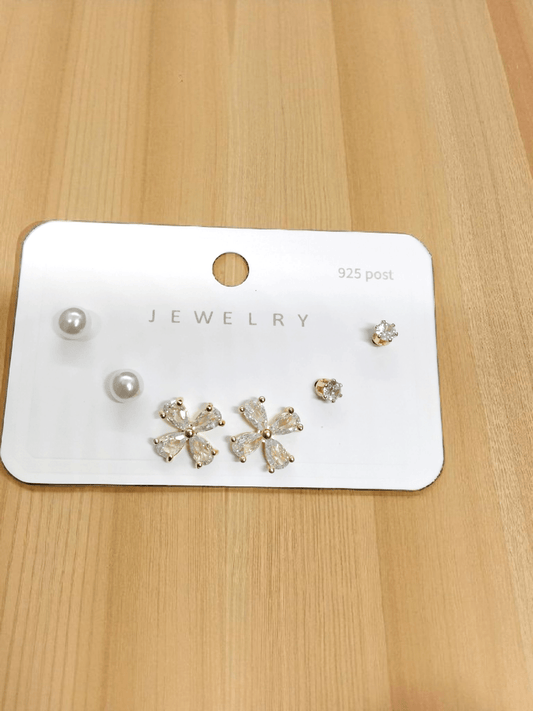 LustreBloom Premium Quality Budget Friendly Elegant Earring Combo Set In Pearl and AD Stone